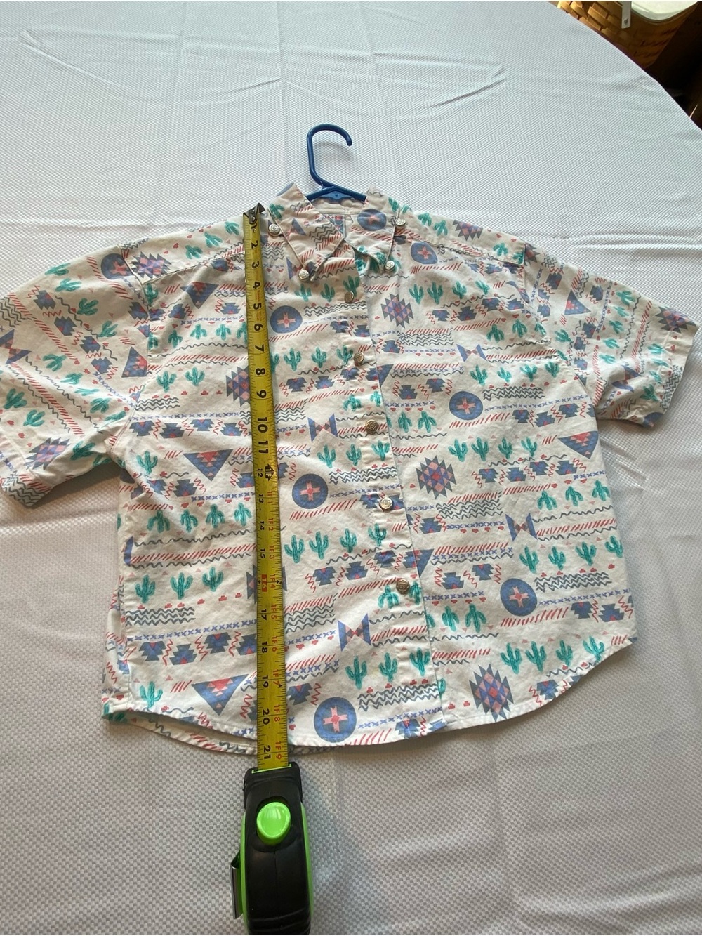 Southwest Button-Down Short Sleeve Shirt with Blue/ Green Print size S UFO core - Picture 2 of 10